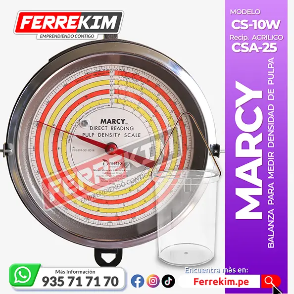 BALANZA MARCY PARA MEDIR DENSIDAD DE PULPA GS 10W RECIPIENTE ACRILICO CSA-25